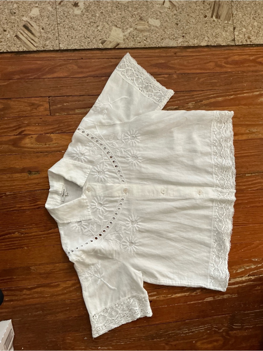 Madewell White Embroidered Cotton Button-Down Shirt - Picture 4 of 6